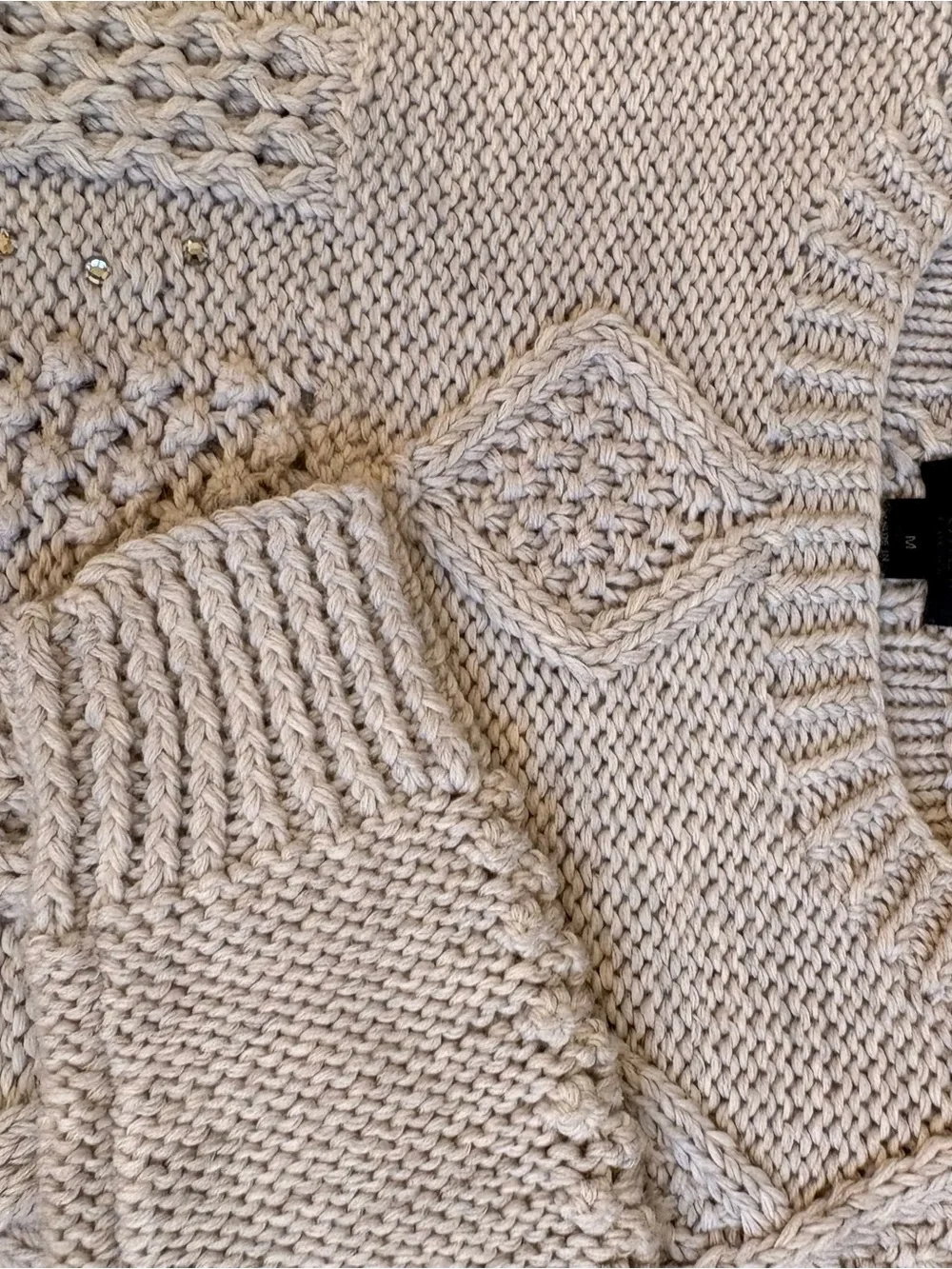 J. Crew Collection Light Gray Cable Knit Crewneck Sweater with Jewels Sequins